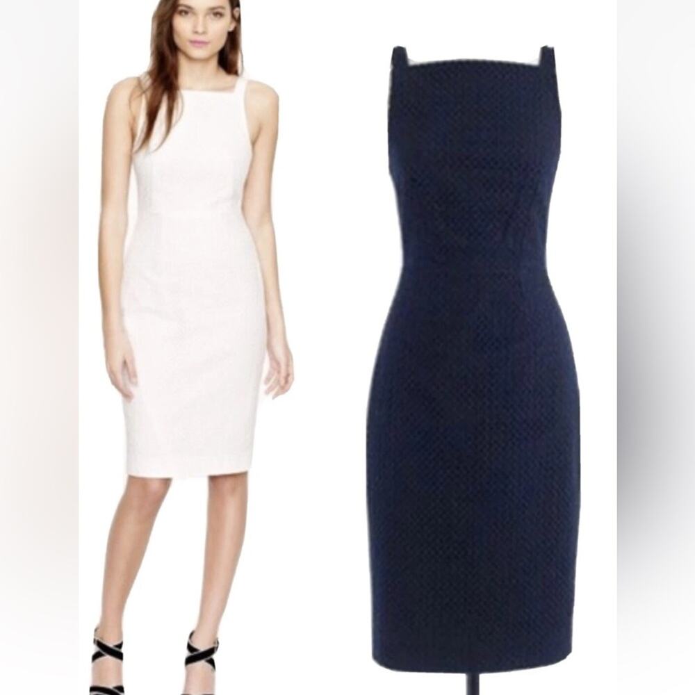 NWT J. Crew Navy Blue Eyelet Apron Midi Sheath Dress Size 2 Office Cocktail Glam